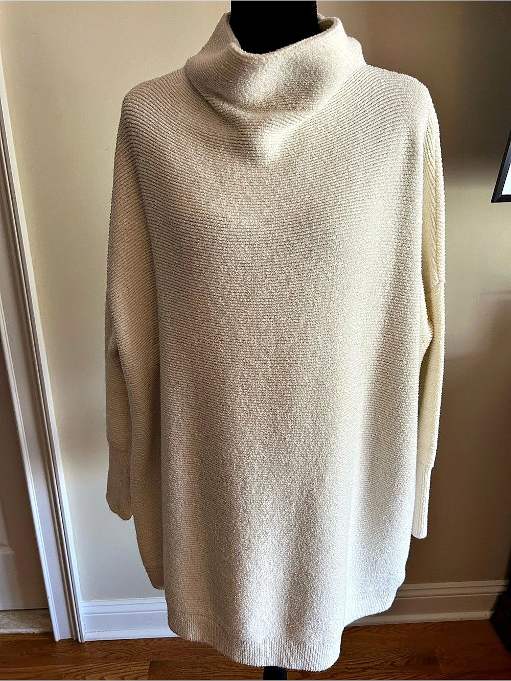 Free People Ottoman Slouchy Tunic Cream Cowl Neck Sweater